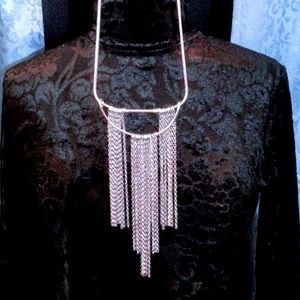Silver sparkly multilevel fringe loose dangles snake chain necklace 18"-21"